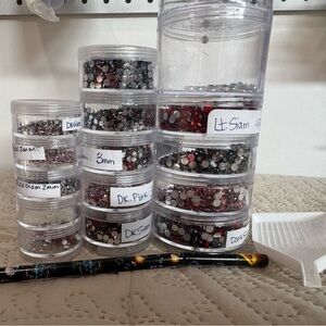 Assorted Rhinestones in Clear Containers